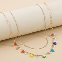 Bohemie kleurrijke glazen bloem CZ kristallen ketting ketting voor vrouwen dubbele laag kralen choker kettingen charmes sieraden