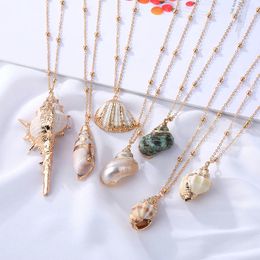 Collier bohémien en coquillages de conque, pendentif en coquillage naturel de plage de mer pour femmes, cauri, cadeau de fête d'été, bijoux avec chaîne à maillons en perles dorées