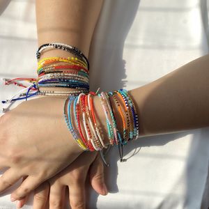 Bohemen Cute Color Armband Geweven Touw Knoop Kralen Handgemaakte Strengen Gierst Bead Armband Meisjes DIY Crystal Armbanden