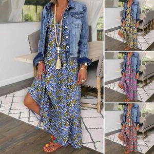 Robe bohème belle mince mancolarité élégante imprimerie de fleurs suspensives streetwear streetwear maxi robe plage robe 240410