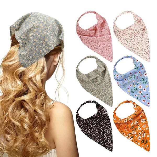 Bohême bandes de cheveux élastiques femmes Triangle foulard imprimé Floral tête enveloppement écharpe Bandana pour filles chapeaux accessoires 240202