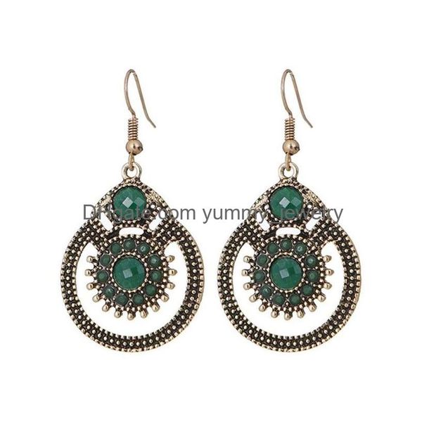 Bohême ethnique dames balancent boucle d'oreille femmes ronde alliage cristal pierre perlée boucles d'oreilles mode bijoux livraison directe Dhvdl