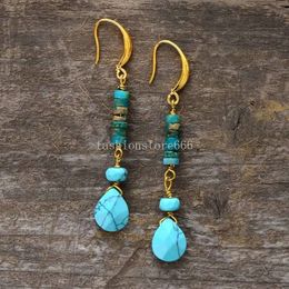 Boucles d'oreilles ethniques bohémiennes en cristal rose Turquoise, faites à la main, en perles, pour femmes et filles, couleur argent doré, crochet d'oreille, cadeau