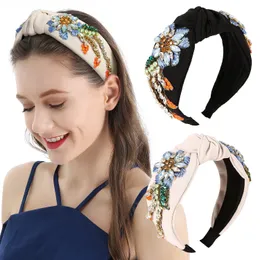 Bohemia Fashion Hair Band for Women Girls Crystal Barroque Bowknot Diadema ancho para un regalo de diseñador de aniversario