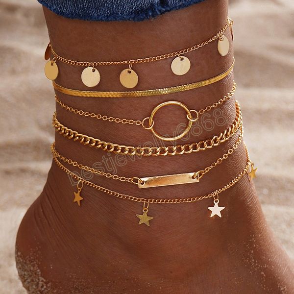 Bohême pour femmes cheville pied chaîne été étoile pendentif breloque cheville sandales pieds nus plage pied bijoux de mariée