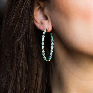 Bohemen Goud Kleur Grote Cirkel C Vormige Hoepel Oorbellen Mode Groen Blauw Opaal Teardrop Steen Oorbellen voor Women297S