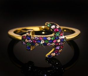 Bohemen Sieraden Trendy Ankervormige Ringen voor Vrouwen Hoge Kwaliteit Kleurrijke Zirkoon Kristal Inlay Geel Goud Kleur Ring3777521