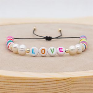 Bohême LOVE lettres bracelet de perles en argile polymère bracelet de perles d'eau douce bijoux de créateur femme noeud de corde bracelets sud-américains pour adolescentes vacances à la plage