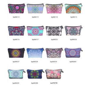 Bohemia Mandala Floral Impresión 3D Bolsas de cosméticos Mujer Estuche de maquillaje de viaje Bolso de mujer Cremallera Bolsa de cosméticos Flor Bolsa impresa 15 colores