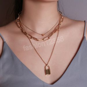 Bohême multi-couche serrure coeur pendentif colliers pour femmes mode 3 couches lien chaîne Chokers femme fête bijoux