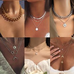 Bohemia Meerlagige ketting voor vrouwen Goudzilverkleur Parel Choker Kettingen Nieuwe nek sieraden Collier Femme