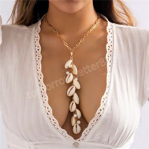 Bohemia Natural Shell Lange keten Hangketting Vrouwen Jonge Girls Summer Beach Tassel Conch Seasplell Pearl Choker Sexy sieraden