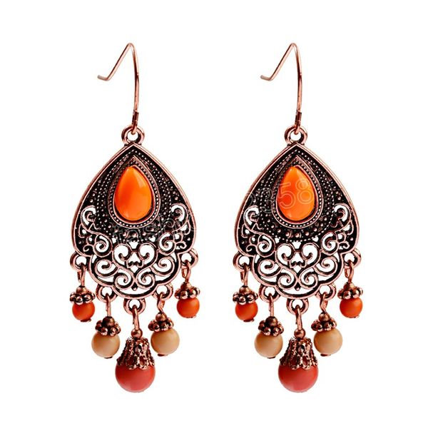 Bohême Orange perlé gland boucles d'oreilles pour femmes Vintage Antique couleur or géométrique boucles d'oreilles bijoux ethniques cadeau