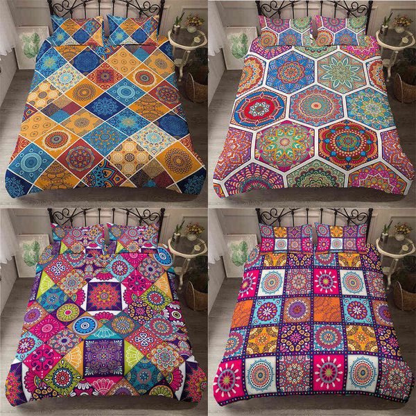 Bohême Patchwork Housse de couette Set Boho Mandala Literie pour adultes Literie 2/3pcs Queen King Twin Size Lit 210615