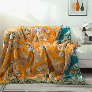 Bohemia Sofa Cover Cotton Gauze Floral Style Tassel bed handdoek Deken Deken Quilt Home Kinderen dekbed spread op de 240422