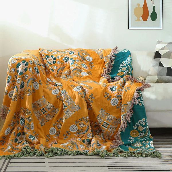 Bohemia Sofa Cover Cotton Gauze Style Floral Pouetter le couvre-lit Toundre Councillet Couper à la maison