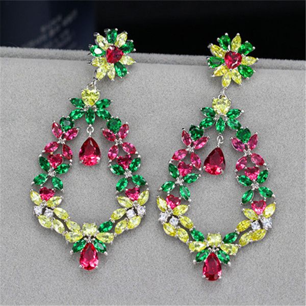 Bohemia brillante encanto flores diseñador de aretes de diamantes para mujer fiesta Colorido AAA Cubic Zirconia Cobre Novia Compromiso de boda Mujeres de lujo Pendientes Regalo