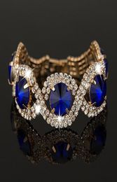 Bohemia Woman Royal Blue Jewelery Juego de joyas doradas Golden Rhinestone PRONG Jewelry Jewelry Cadena de enlaces minoristas enteros9110113