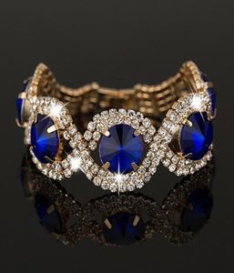 Bohemia Femme Royal Blue Jewelry Set Golden Rhingestone Bracelet Prong Setting Bijoux de mode entiers Chaîne de liaison de vente au détail 4207094