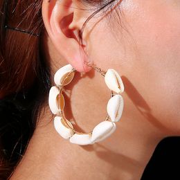 Bohemia feminino brincos concha anular ronud mão enrolamento grande círculo anel de orelha lábios branco moda praia verão