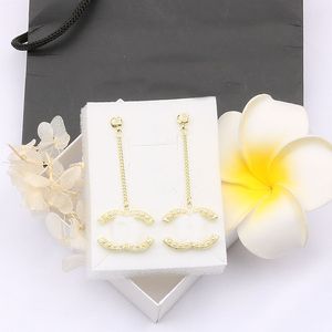 Bohème 18K Plaqué Or Gland Designer Lettre Stud Longue Boucle D'oreille Dangle Cristal Géométrique De Luxe Marque Femmes Strass Perle De Mariage Partie Jewerlry Accessoires