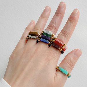 Anillos bohemios de cuentas de cristal de barra de piedra Natural de 4mm, amatista, lapislázuli, anillo de piedras preciosas hecho a mano, regalo de joyería de moda