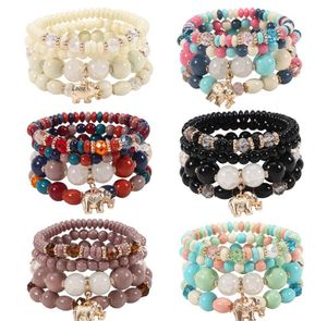 Ensemble de bracelets bohème en perles faites à la main pour filles, 4 pièces, chaîne de perles colorées, éléphant, accessoires de bijoux d'été Boho