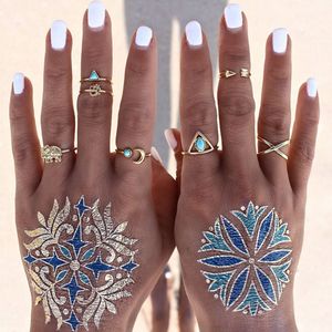 Bohemian 7 stks / pak Vintage Elephant Blue Turquoise Rings Lucky Stackable Midi Rings Set van ringen voor vrouwen Party