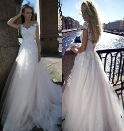 Bohème une ligne robe de mariée 2019 Cap manches appliqué dentelle Boho robe de mariée pour fille à lacets dos robe de mariée vestidos9249612