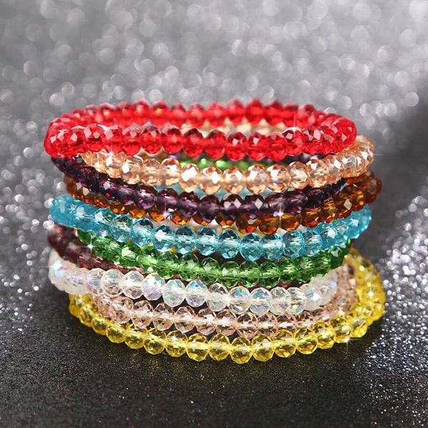 Ensemble de bracelets de perles de cristal bohème autriche pour femmes, perles de verre de cristal colorées transparentes, extensibles, bijoux faits à la main