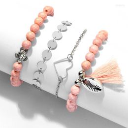 Bohème Plage Élégant 4 Pc/Set Coquillage Perles En Bois Tortue Coeur Pendentif Femmes Bracelet Bracelet Inte22