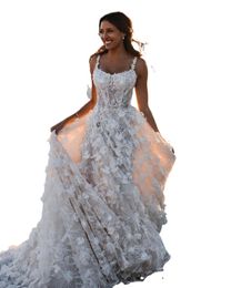 Bohème plage robes de mariée 3D fleurs dentelle dos nu balayage Train grande taille Boho jardin robes de soirée de mariée robe mariage