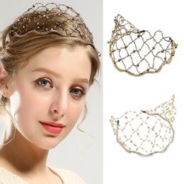 Bohemian Beaded Gold Baroque Pearl Hoofd Gesp Crystal Mesh Bruid Sieraden Hoofdband Haarband Tiara Crown Bruiloft Haaraccessoires J0121