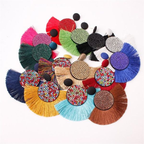 Boucles d'oreilles bohème en perles et lustre pour femmes, mode créative, ventilateur, goutte, strass colorés, 14 couleurs, Whole286j