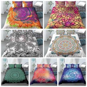 Juego de ropa de cama bohemia Mandala Juego de funda nórdica Ropa de cama suave romántica Juego de cama de flores de estilo Boho Funda Ropa de cama Euro King Queen LJ201015