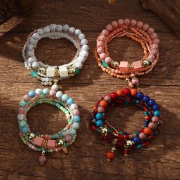 Bohème Boho Bracelets Empilables pour Femmes Filles Multicouche Pile Perles Coloré Perlé Charme Bracelets Bijoux Faits À La Main