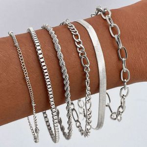 Boheemse armbandmetaal damesset met 6 meerlagige keten minimalistische armbanden