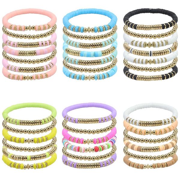Bracelets bohèmes pour femmes perles en argile polymère multicolore Bracelet à breloques bijoux femmes filles beaux cadeaux accessoires 7 pièces/ensemble