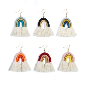 Boheemse gevlochten aangepaste regenboog handgeweven oorbellen met kwastjes voor dames