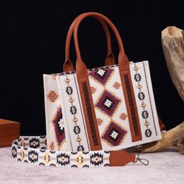 Sac fourre-tout en toile bohème avec sangle de guitare, sacs à main occidentaux pour femmes, sangle monogrammée brodée, sacs à bandoulière pour dames, sac à main Boho, sac à bandoulière aztèque