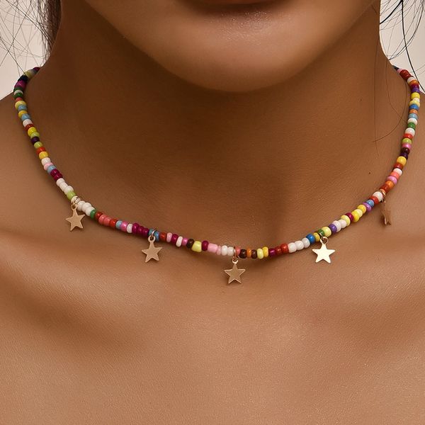 Chaîne bohème avec pendentif étoile et pompon, colliers à la mode, bijoux pour femmes