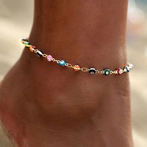 Bohemio colorido ojos turcos tobilleros para mujeres mariposa flor de circón cáscara pulsera de tobillo de verano joyería de pierna de la pierna 240321