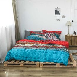 Conjuntos de ropa de cama de edredón 3D de algodón bohemio Juego de funda nórdica de lujo Boho Funda de almohada Queen King Tamaño Ropa de cama Colcha 210615