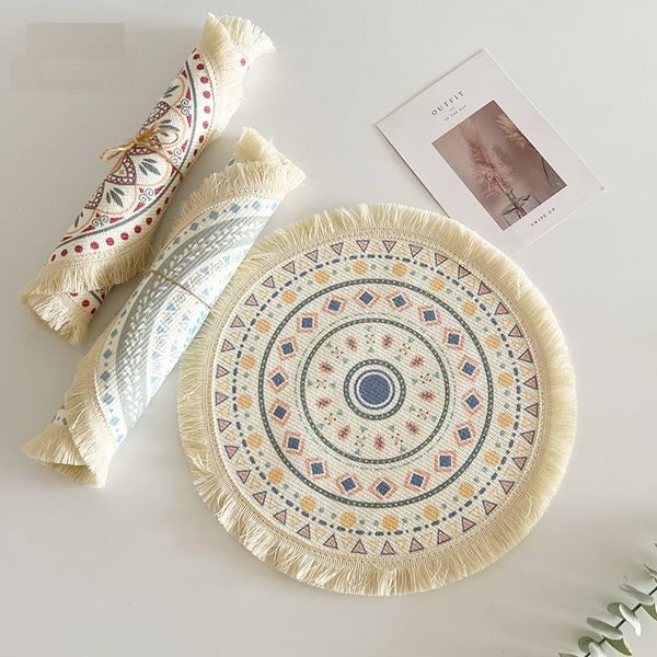 Napperons en fil de coton bohème tissu scandinave tissé tapis ronds maison cuisine isolé anti-brûlure gland table sous-verres