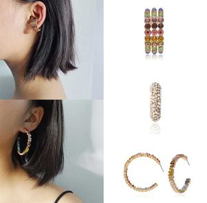 Bohème cristal oreille manchette boucle d'oreille pour les femmes multicolore C-forme pas percé petite mariée mariage Clip bijoux cerceau Huggie