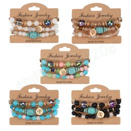 Bohème Cristal Perles De Verre Strand Bracelets Pour Femmes Multicouche Arbre De Vie Élastique Corde Bracelet Pulseira Feminina