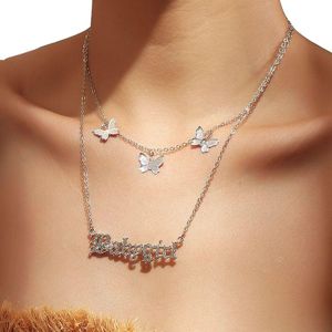 Collier ras du cou bohème pour femmes, lettres de babygirl mignonnes, papillon, couleur or argent, chaîne de clavicule, bijoux ras du cou à la mode