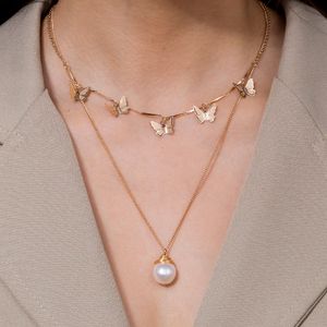 Boheemse schattige vlinder choker ketting voor vrouwen goud kleur multilayer ketting 2021 mode vrouwelijke peal chic chocker sieraden