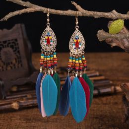 Bohemian Dangle Boucle d'eau Bijoux d'eau Bijoux Vintage Plume coloré Perles Beads Boucles d'oreilles Tassel pour femmes Cintres ethniques Jhumka Indien Jhumka