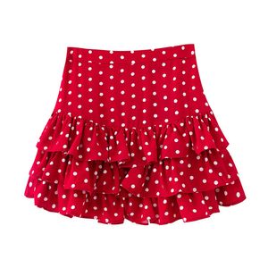 Bohemian Dot Print Faldas con volantes Faldas de cintura alta Verano Casual Mujer Red Beach Estilo Soft Ladies Short Mini 210430